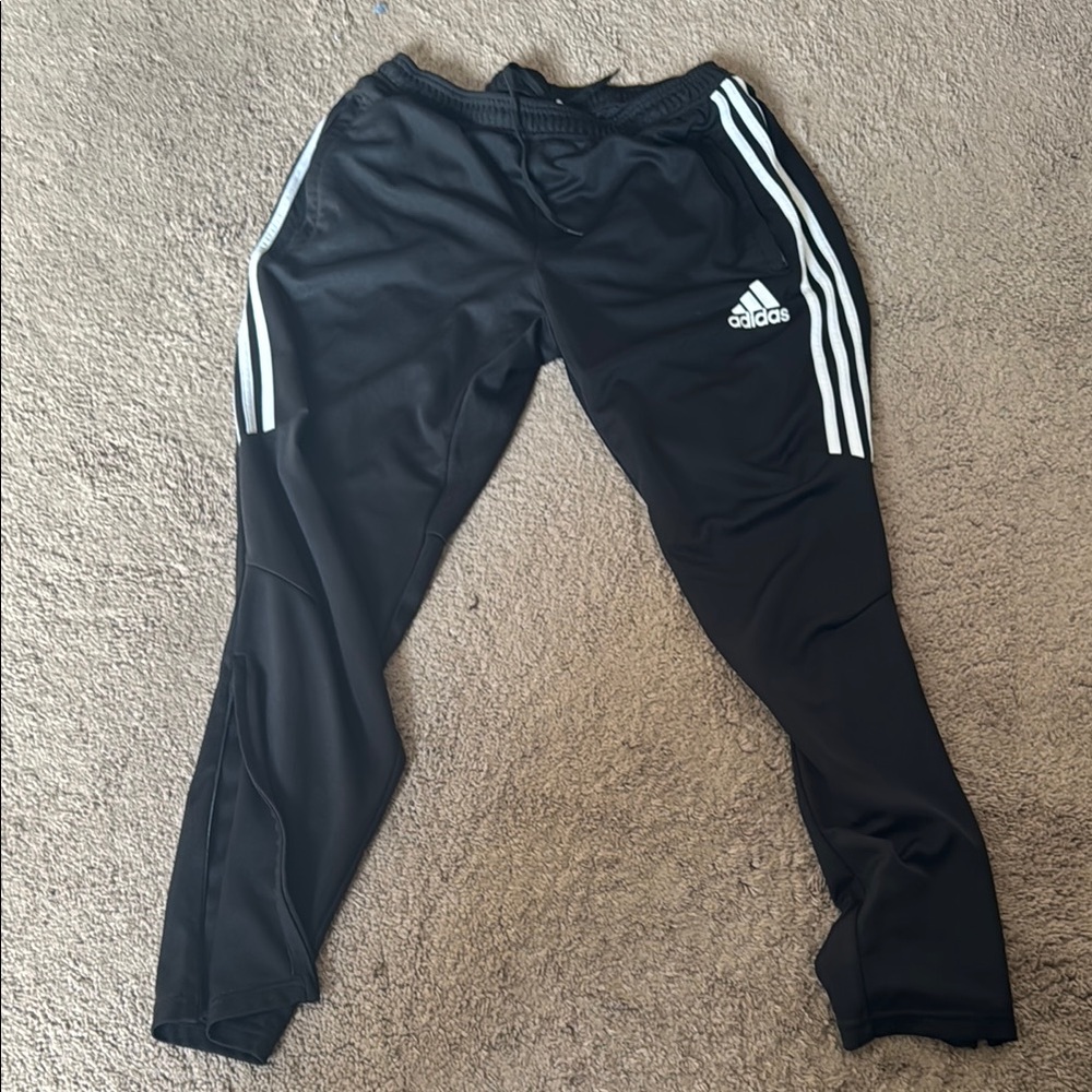 Men’s L Adidas Black and White Sweatpants with Tapered Fit